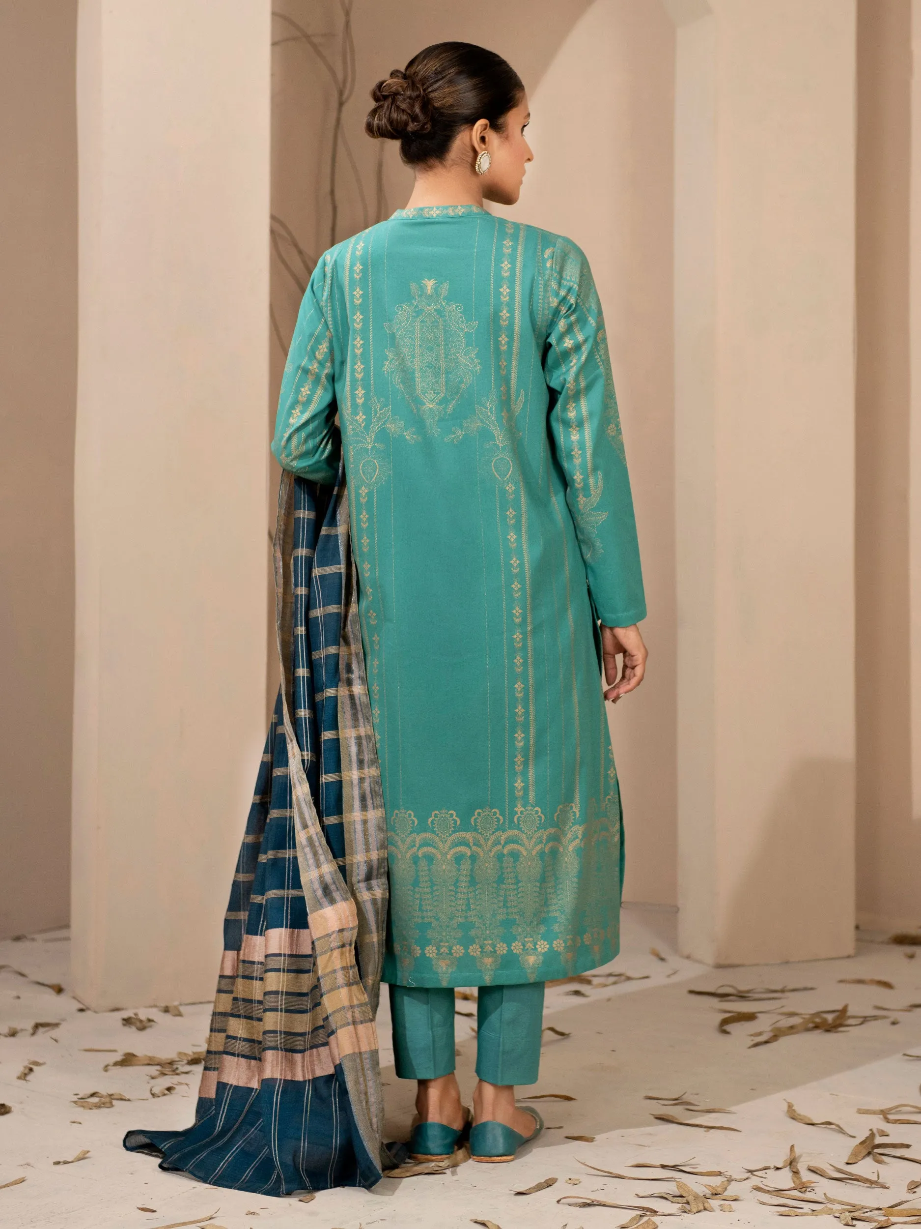 3 Piece Winter Cotton Suit-Pasted (Unstitched)