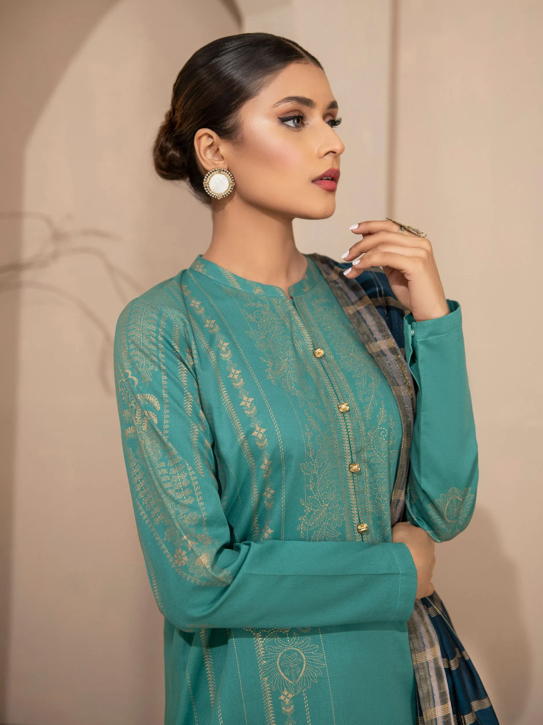 3 Piece Winter Cotton Suit-Pasted (Unstitched)