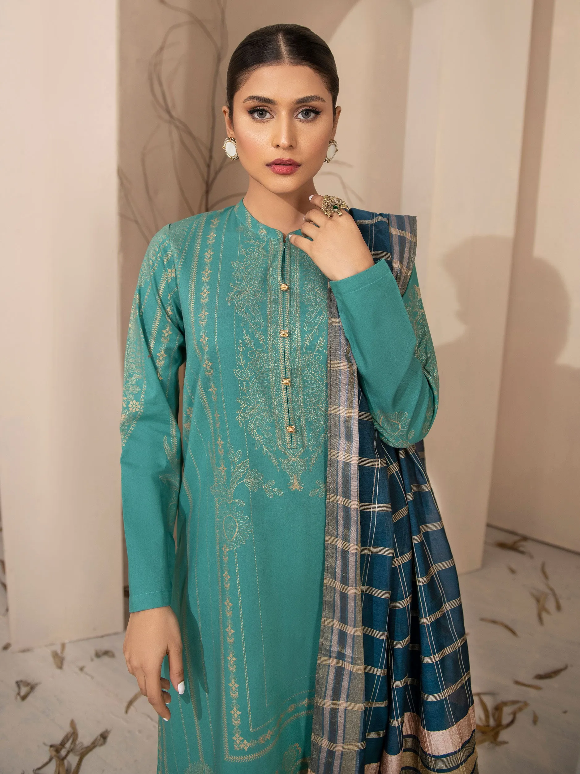 3 Piece Winter Cotton Suit-Pasted (Unstitched)