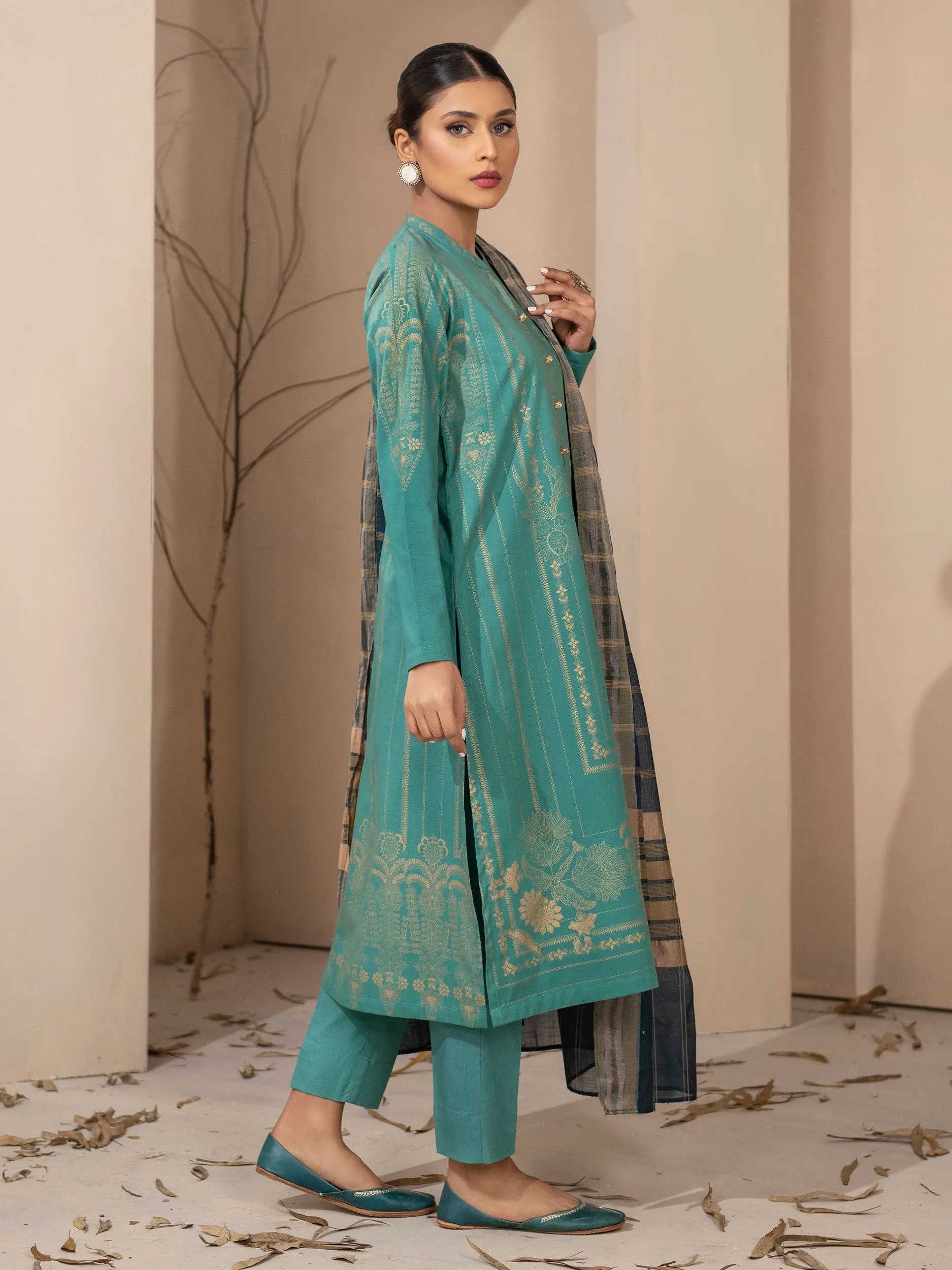 3 Piece Winter Cotton Suit-Pasted (Unstitched)