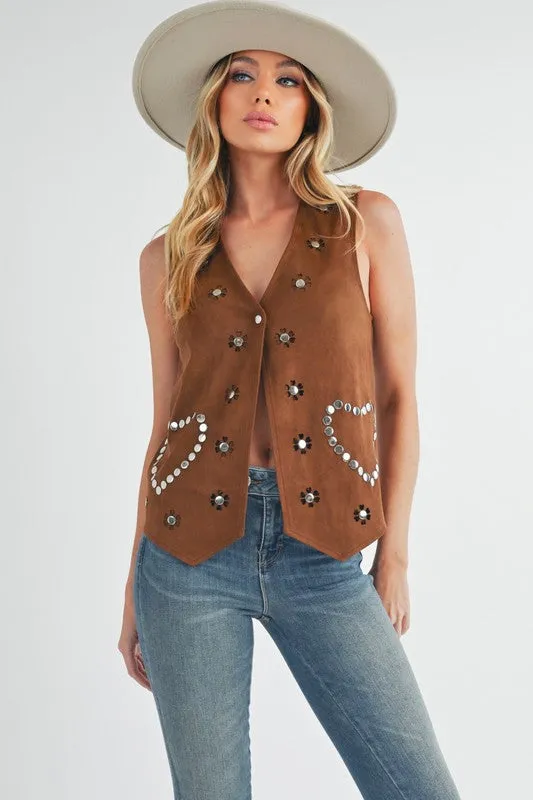Aemi   Co Heart Rivet Detail Suede Vest Coat