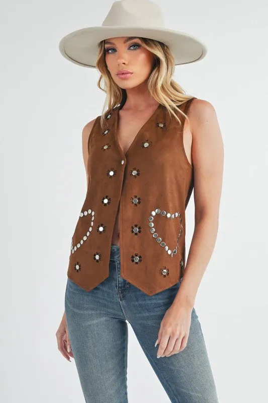 Aemi   Co Heart Rivet Detail Suede Vest Coat