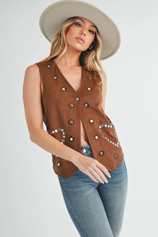 Aemi   Co Heart Rivet Detail Suede Vest Coat
