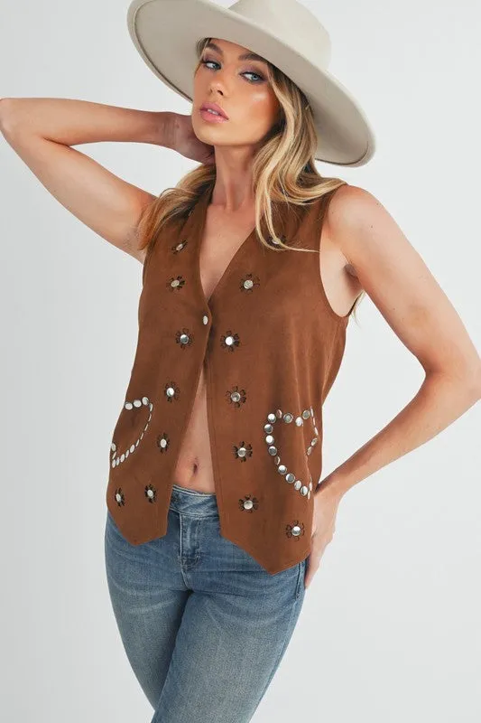 Aemi   Co Heart Rivet Detail Suede Vest Coat