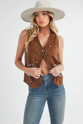 Aemi   Co Heart Rivet Detail Suede Vest Coat