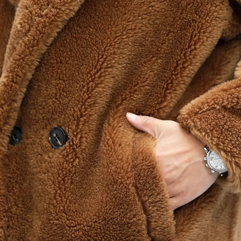 BACKWOODS | Men's Teddy Plush Long Coat with Lapel – Warm Solid Color