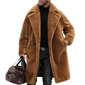 BACKWOODS | Men's Teddy Plush Long Coat with Lapel – Warm Solid Color