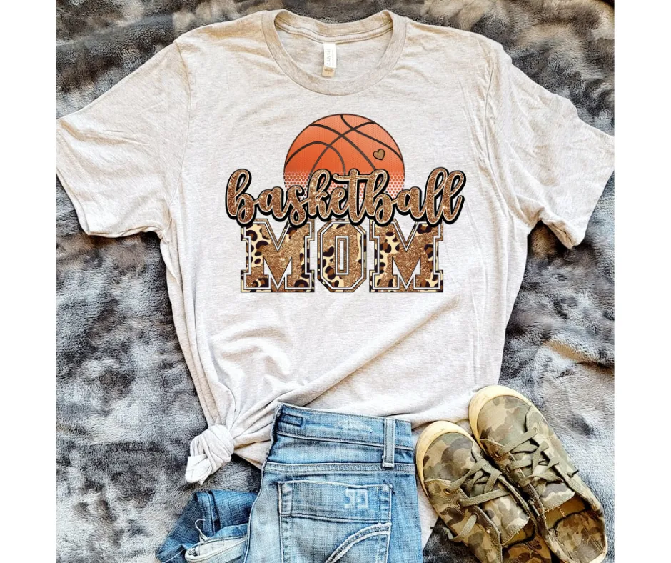 Basketball Mom Glittery with Leo basketball heart Top
