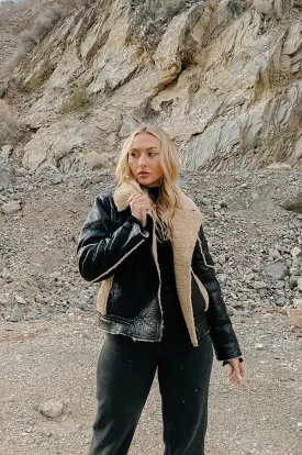 Black Leather Shearling Biker Jacket