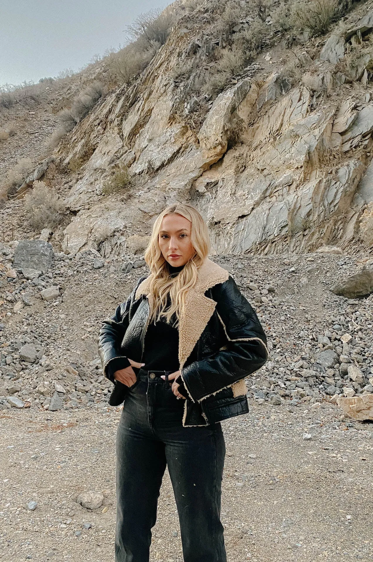 Black Leather Shearling Biker Jacket