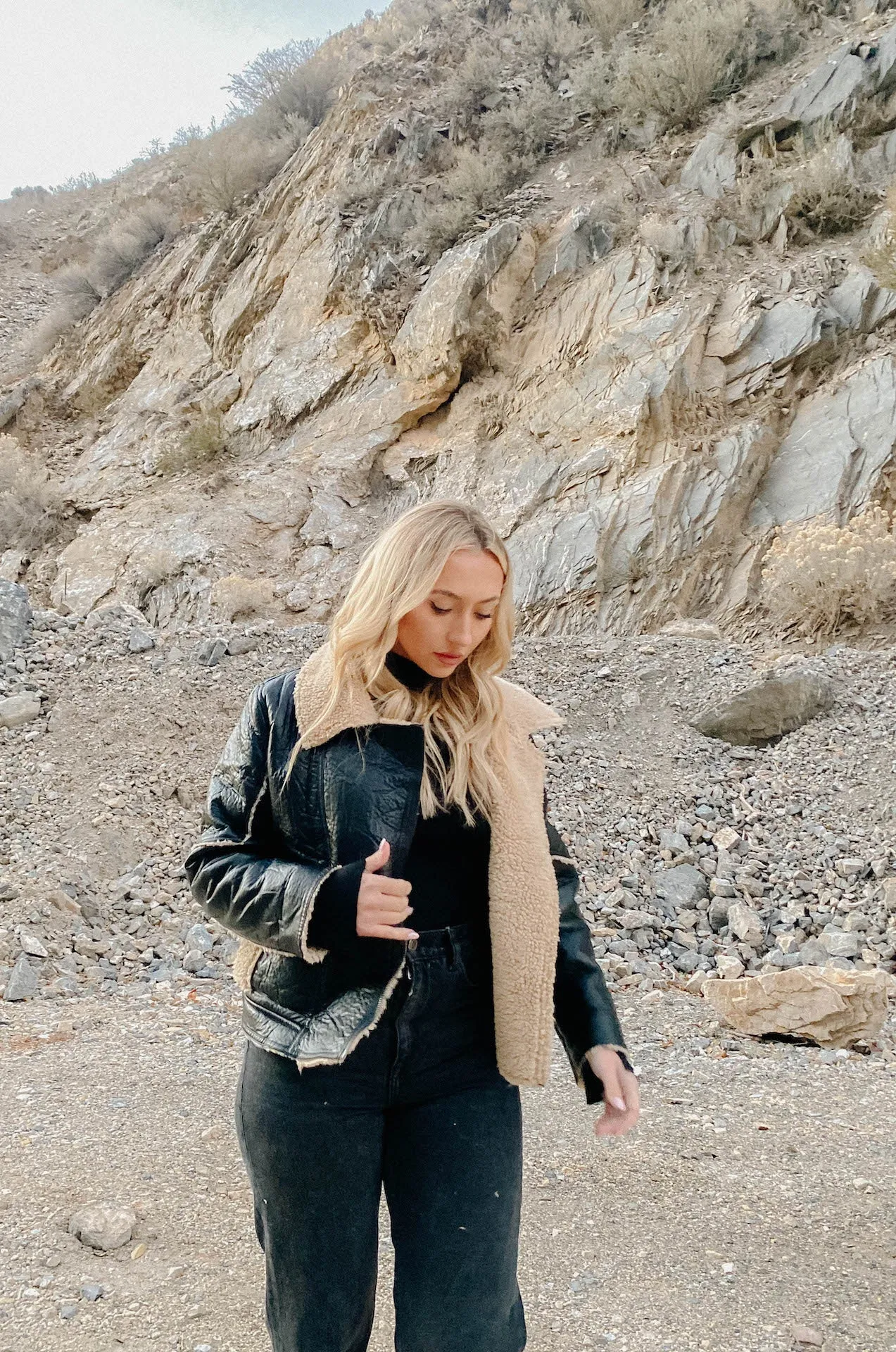 Black Leather Shearling Biker Jacket