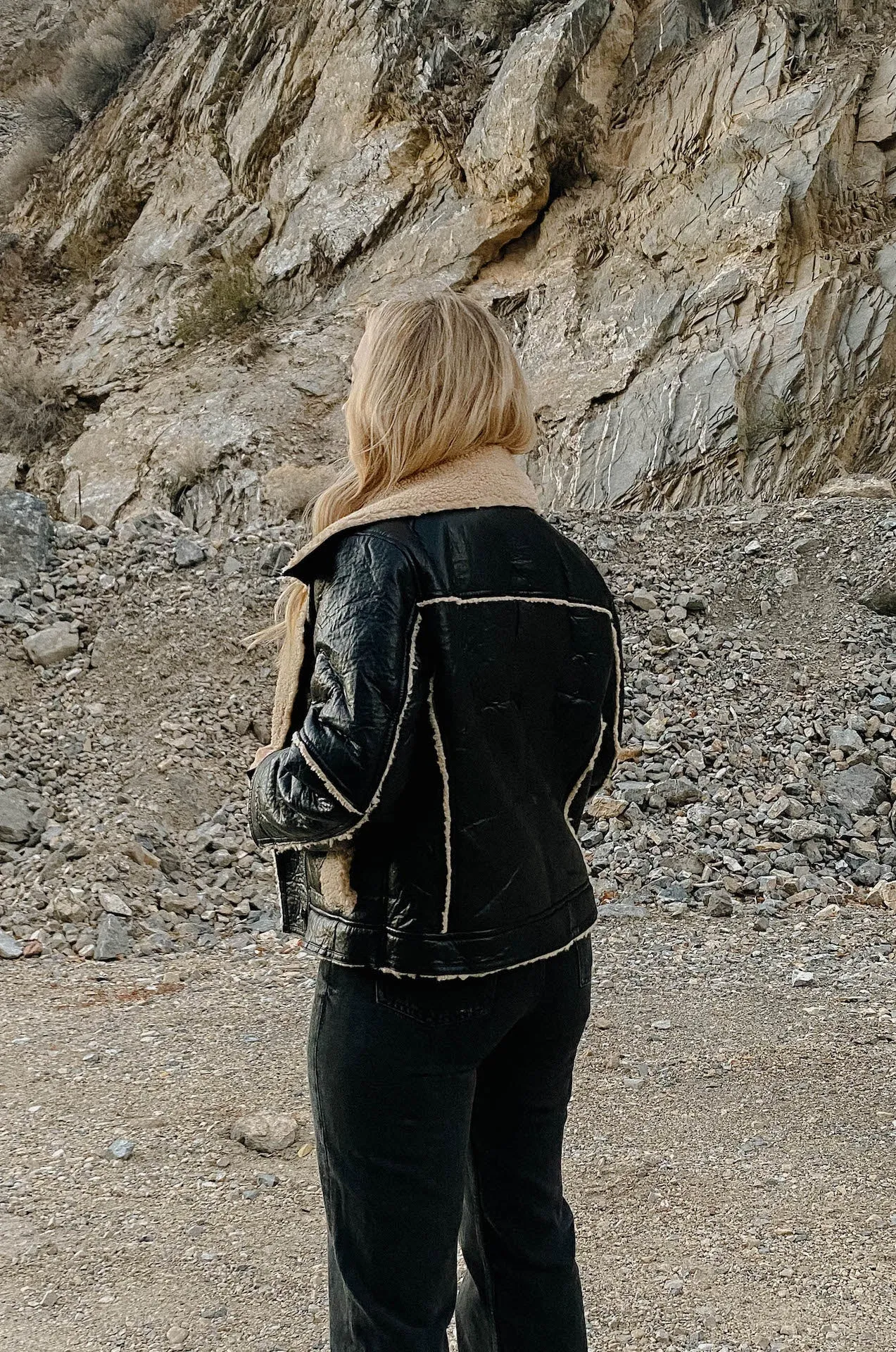 Black Leather Shearling Biker Jacket