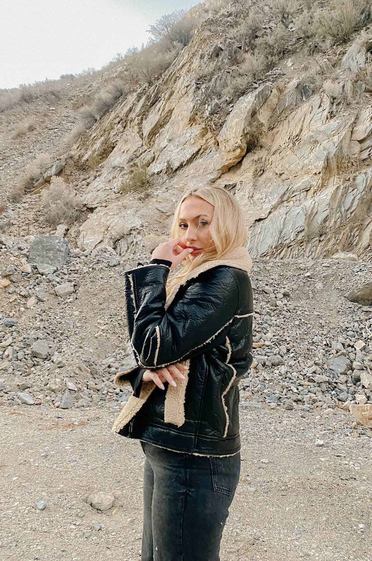 Black Leather Shearling Biker Jacket