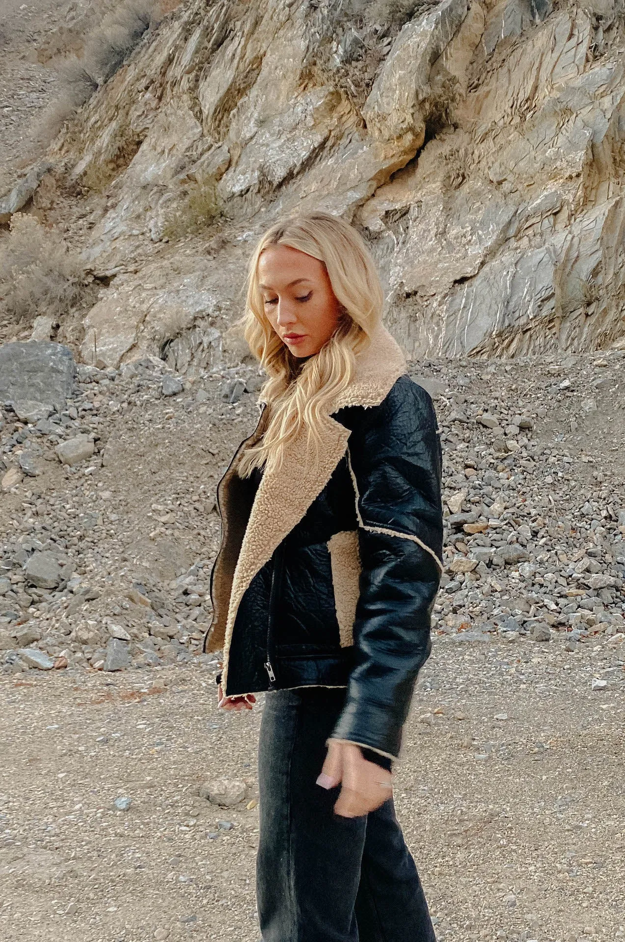 Black Leather Shearling Biker Jacket