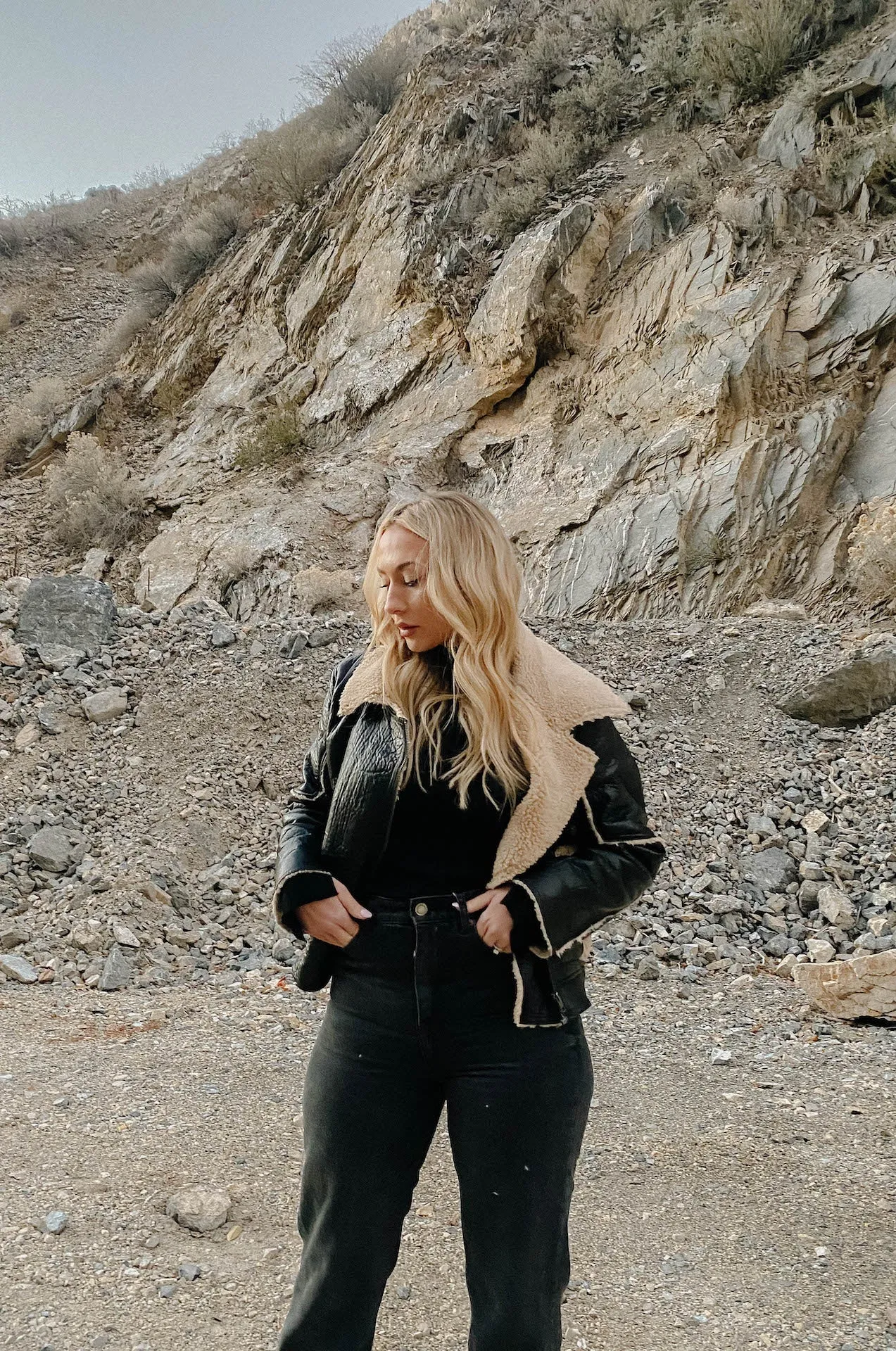 Black Leather Shearling Biker Jacket