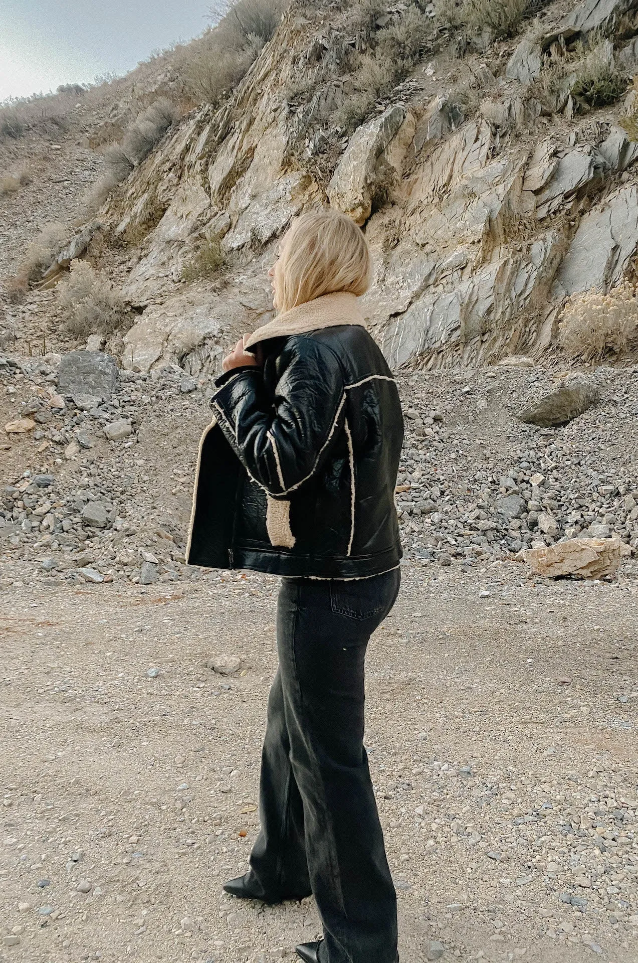Black Leather Shearling Biker Jacket