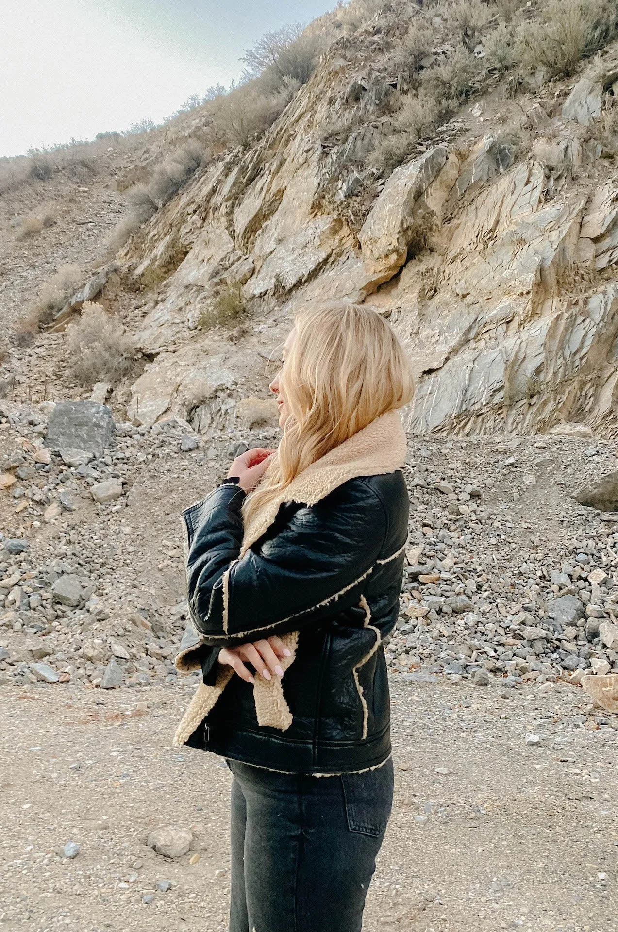 Black Leather Shearling Biker Jacket