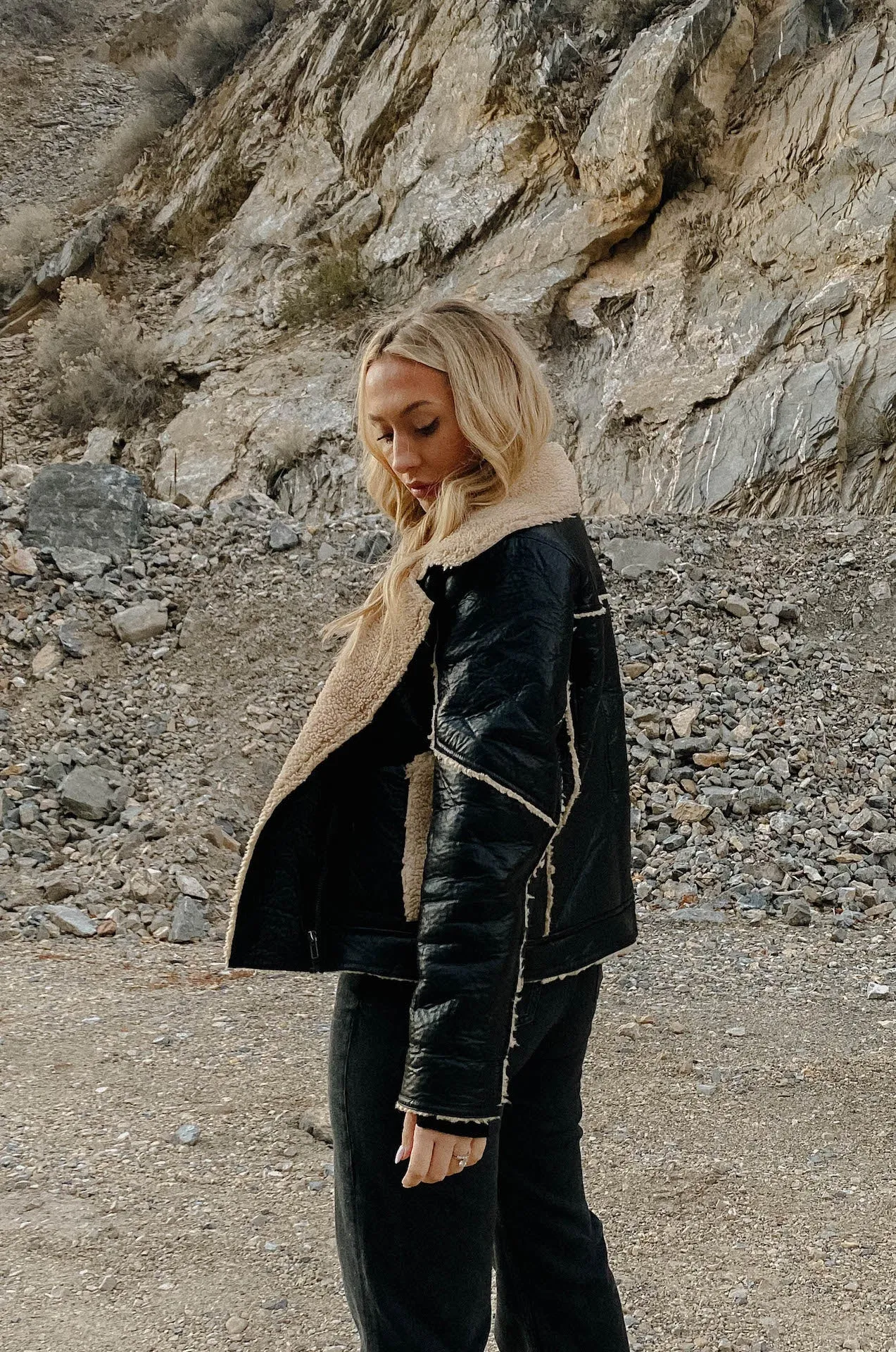 Black Leather Shearling Biker Jacket