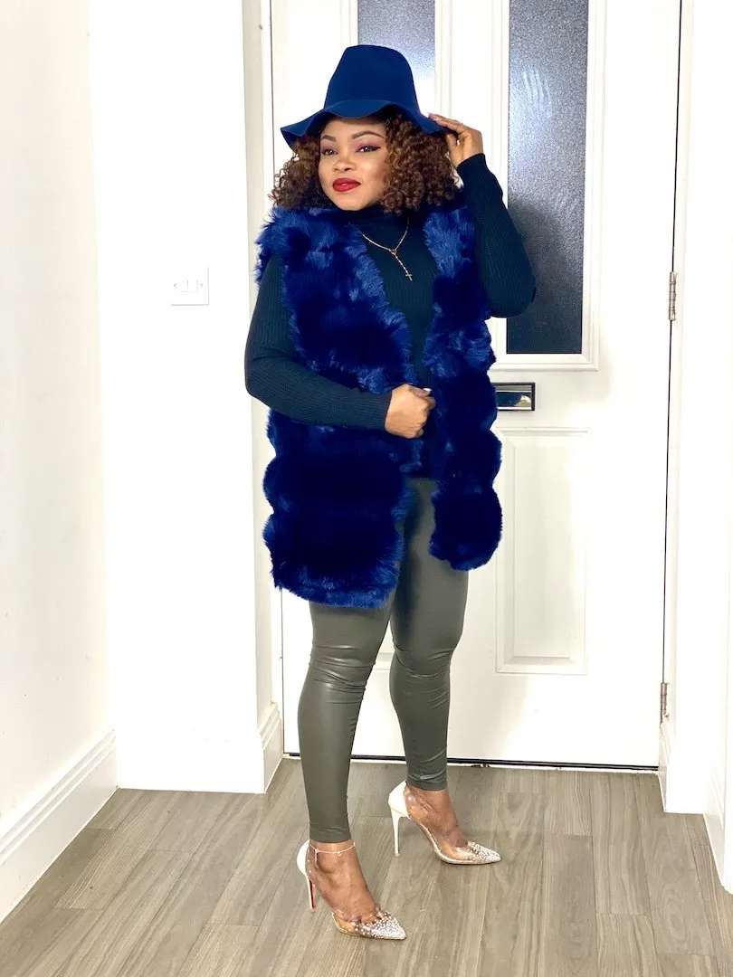 Box Cut Sleeveless Faux Fur Gilet-MLH