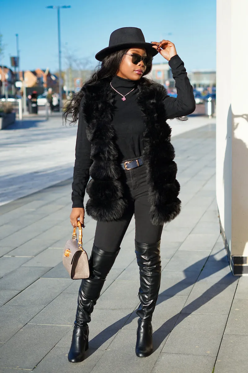 Box Cut Sleeveless Faux Fur Gilet-MLH