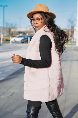 Box Cut Sleeveless Faux Fur Gilet With Hoodie-MLH
