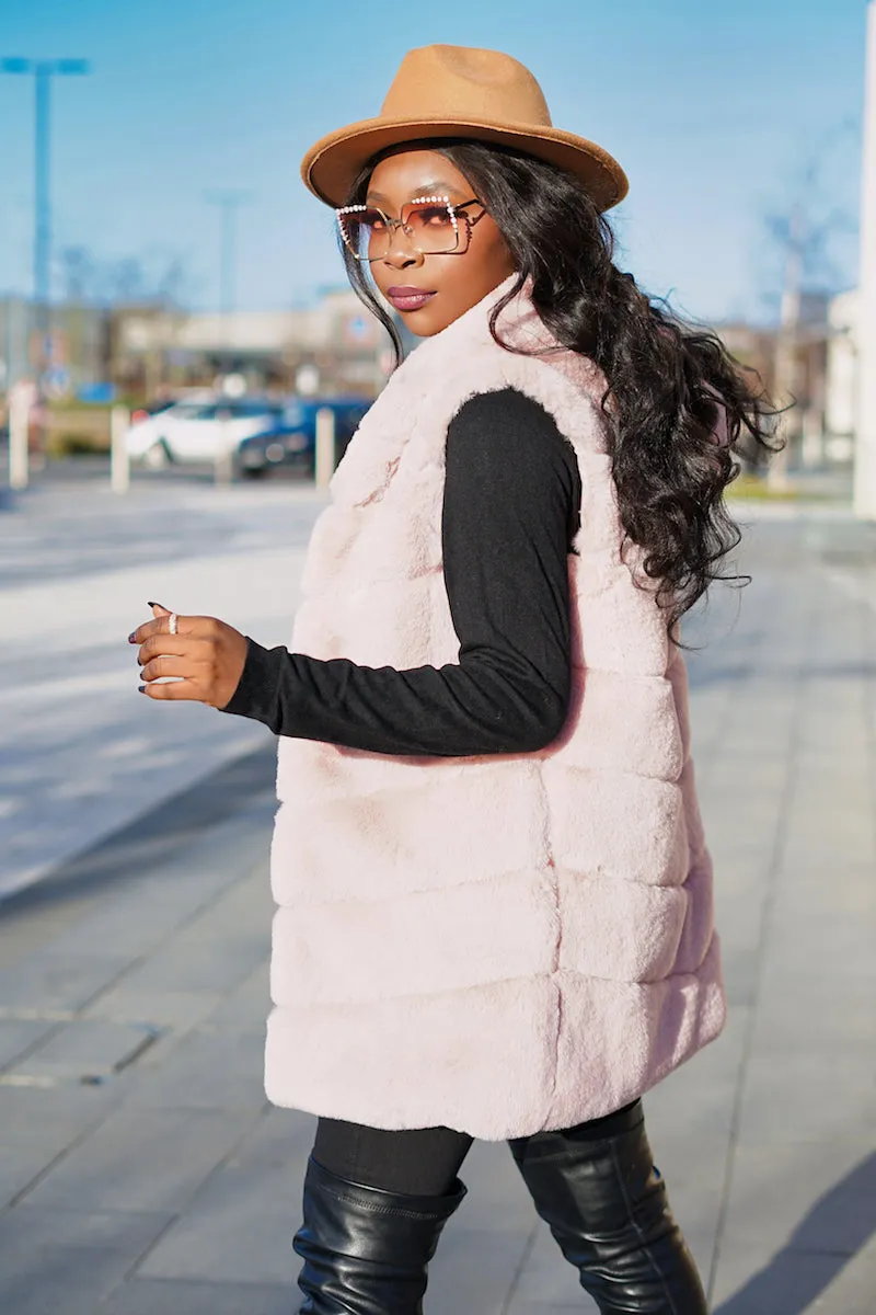 Box Cut Sleeveless Faux Fur Gilet With Hoodie-MLH