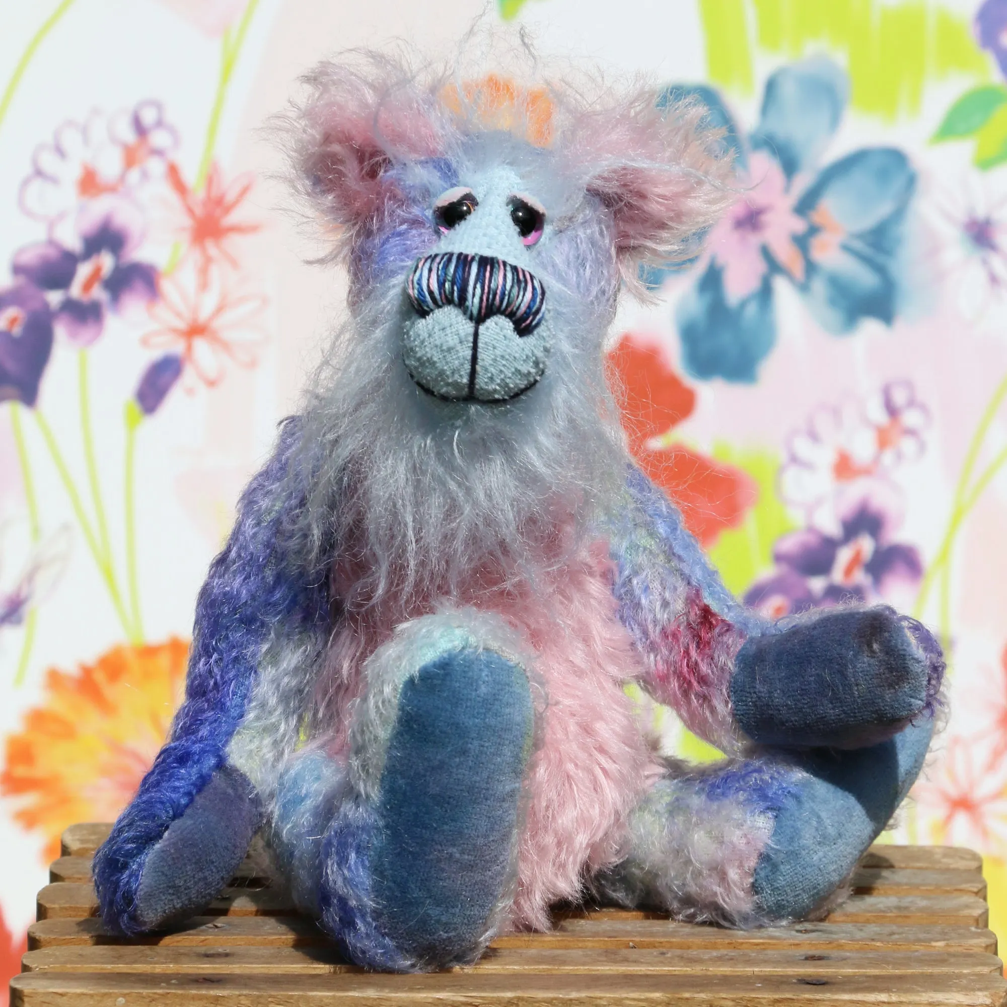 Delilah Dingles is a colourful one of a kind, mohair artist teddy bear by Barbara-Ann Bears