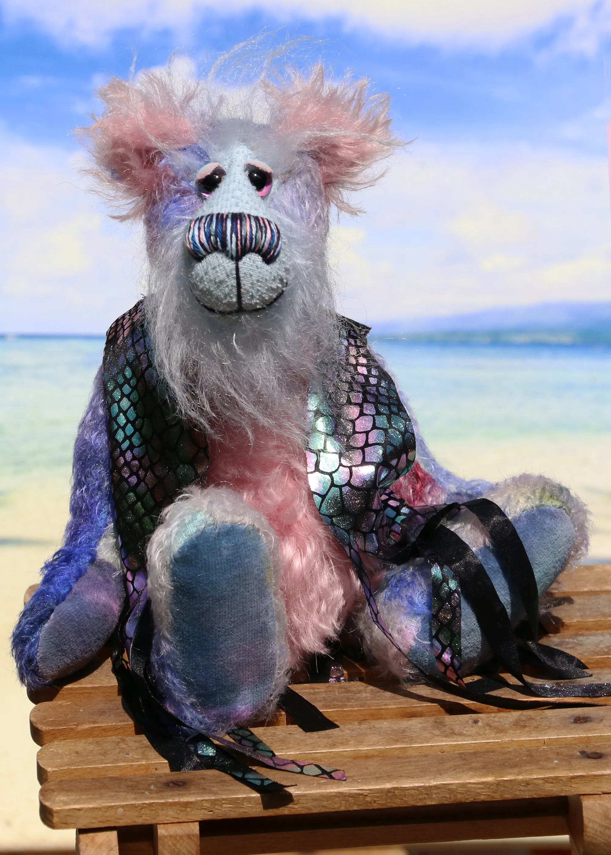 Delilah Dingles is a colourful one of a kind, mohair artist teddy bear by Barbara-Ann Bears