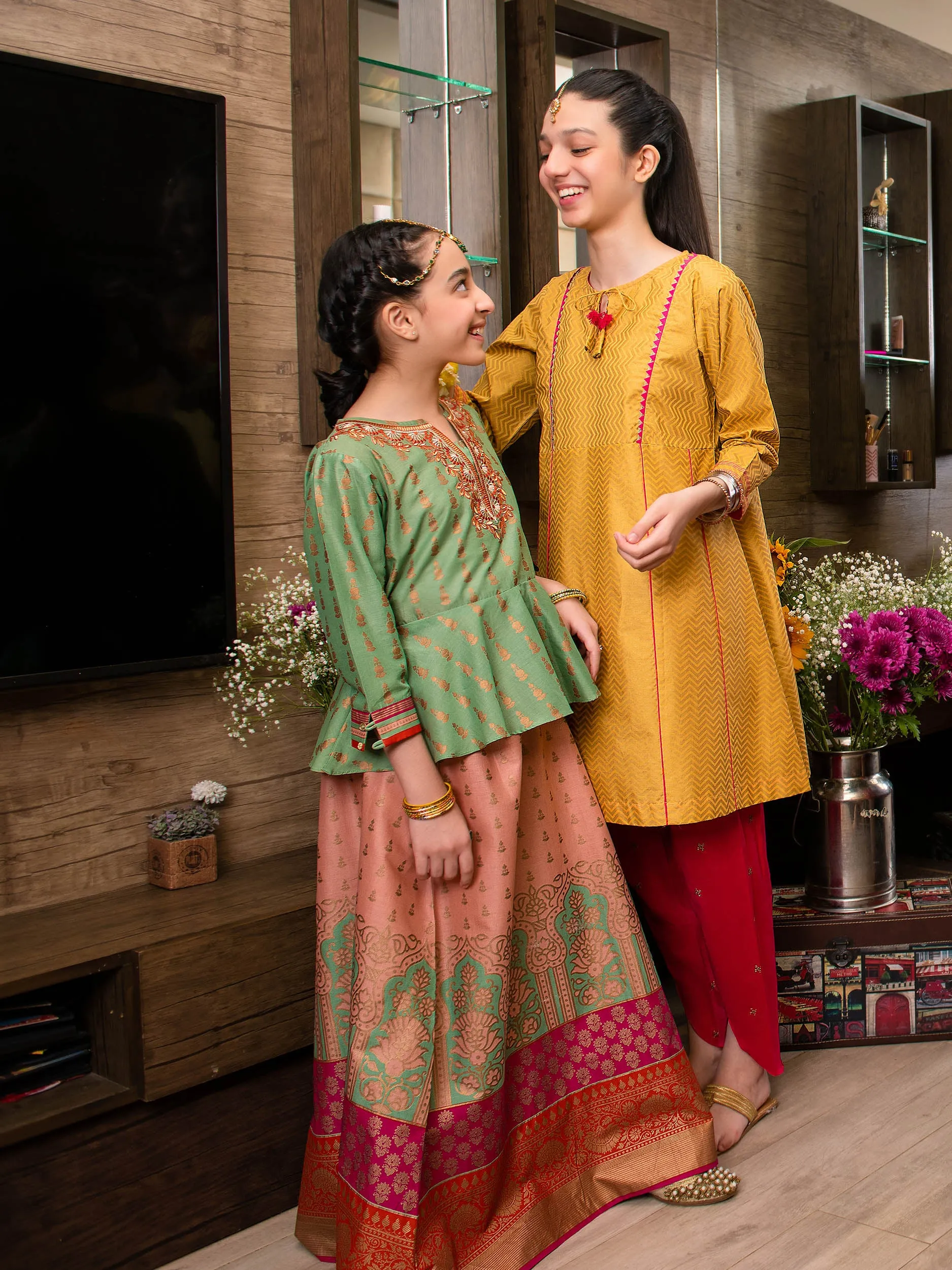 Embroidered Kurti and Printed Lehenga