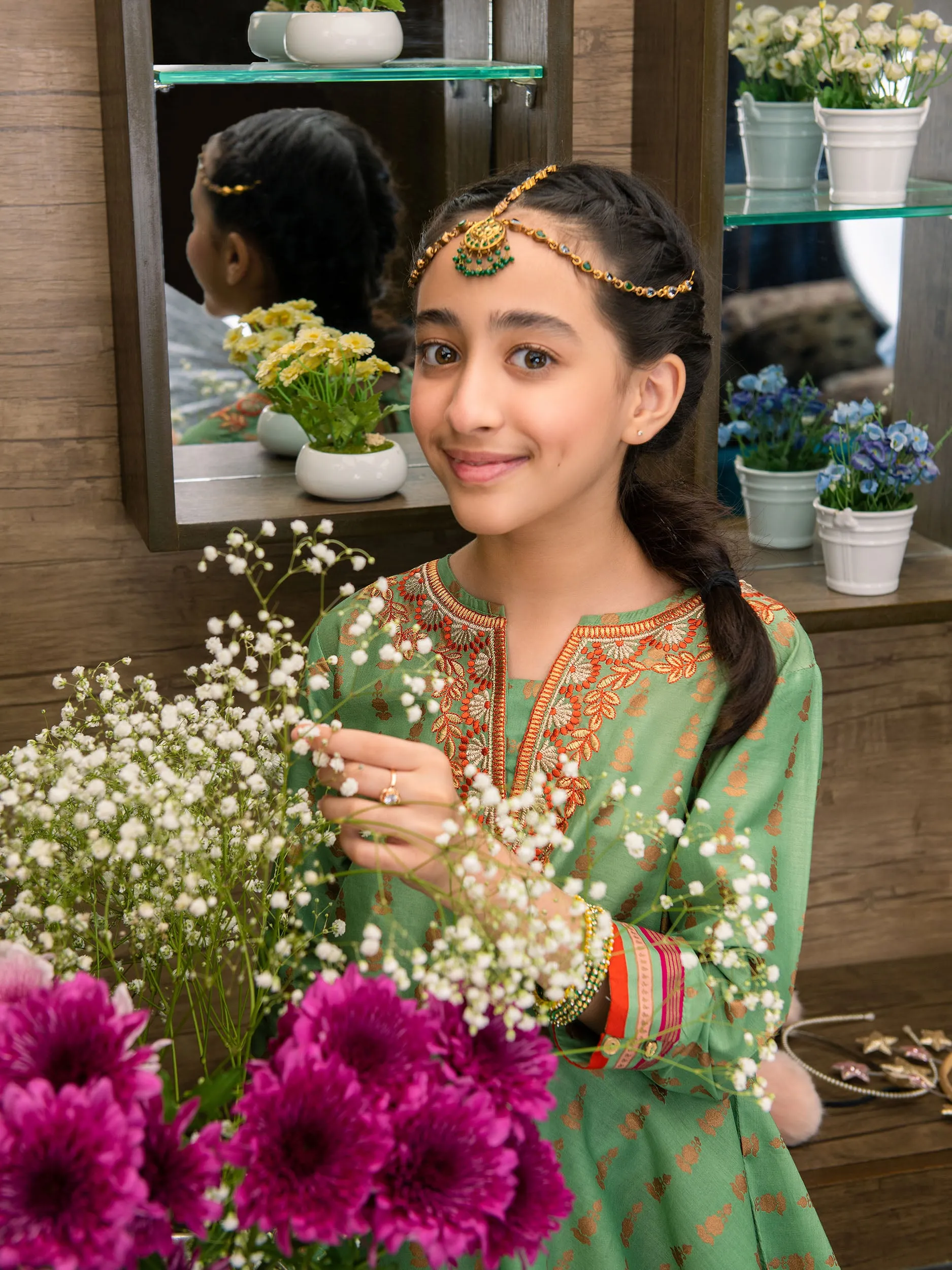 Embroidered Kurti and Printed Lehenga