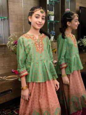 Embroidered Kurti and Printed Lehenga