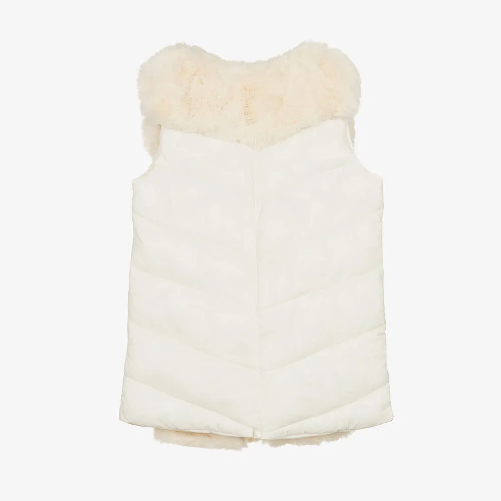 Fun & Fun Fashion Kids Ivory Faux Fur Puffer Jacket Vest - 8Y