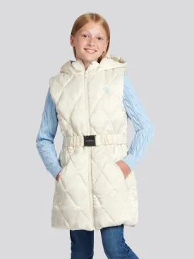 Girls Longline Puffer Gilet in Turtle Dove