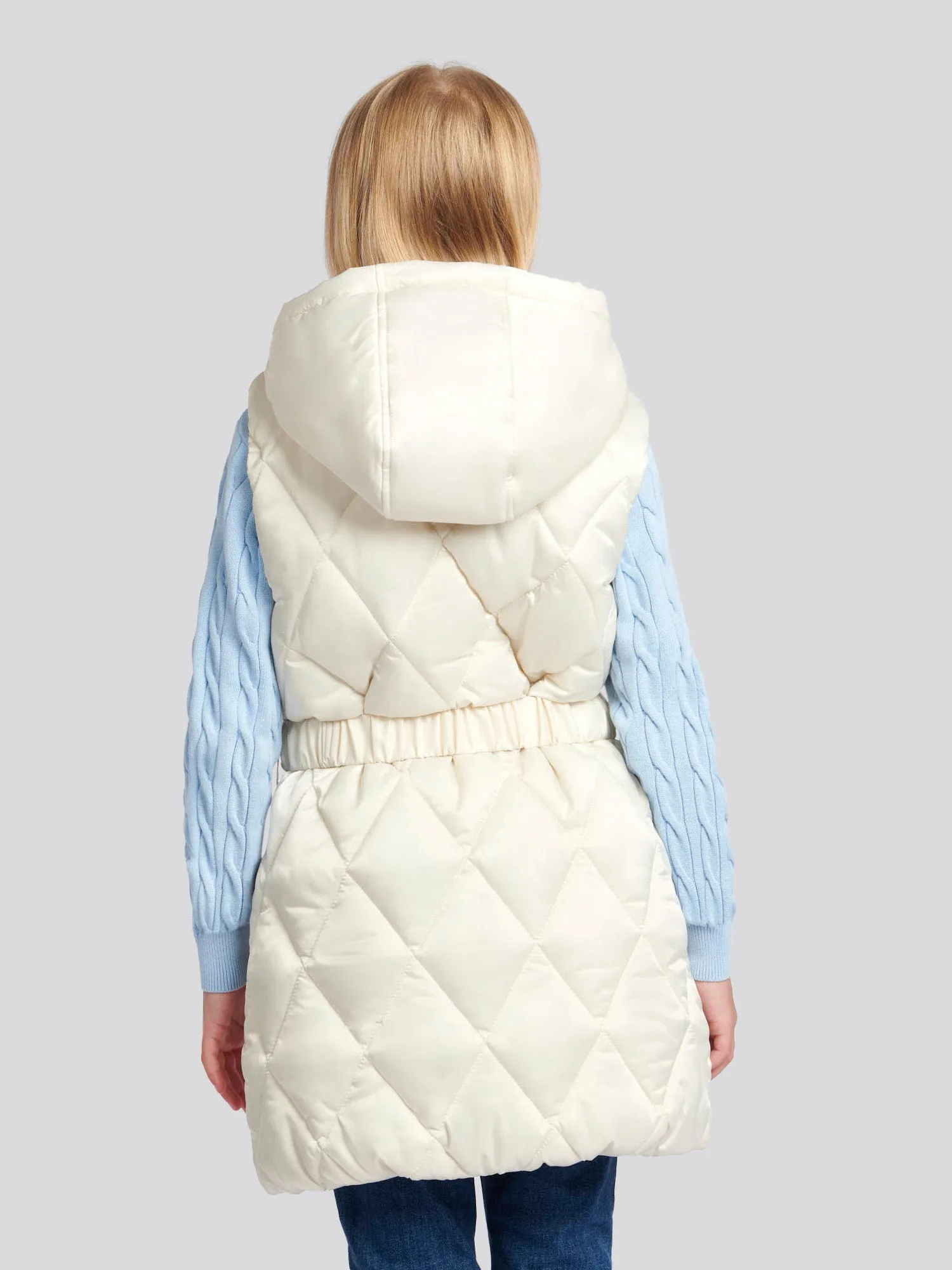 Girls Longline Puffer Gilet in Turtle Dove