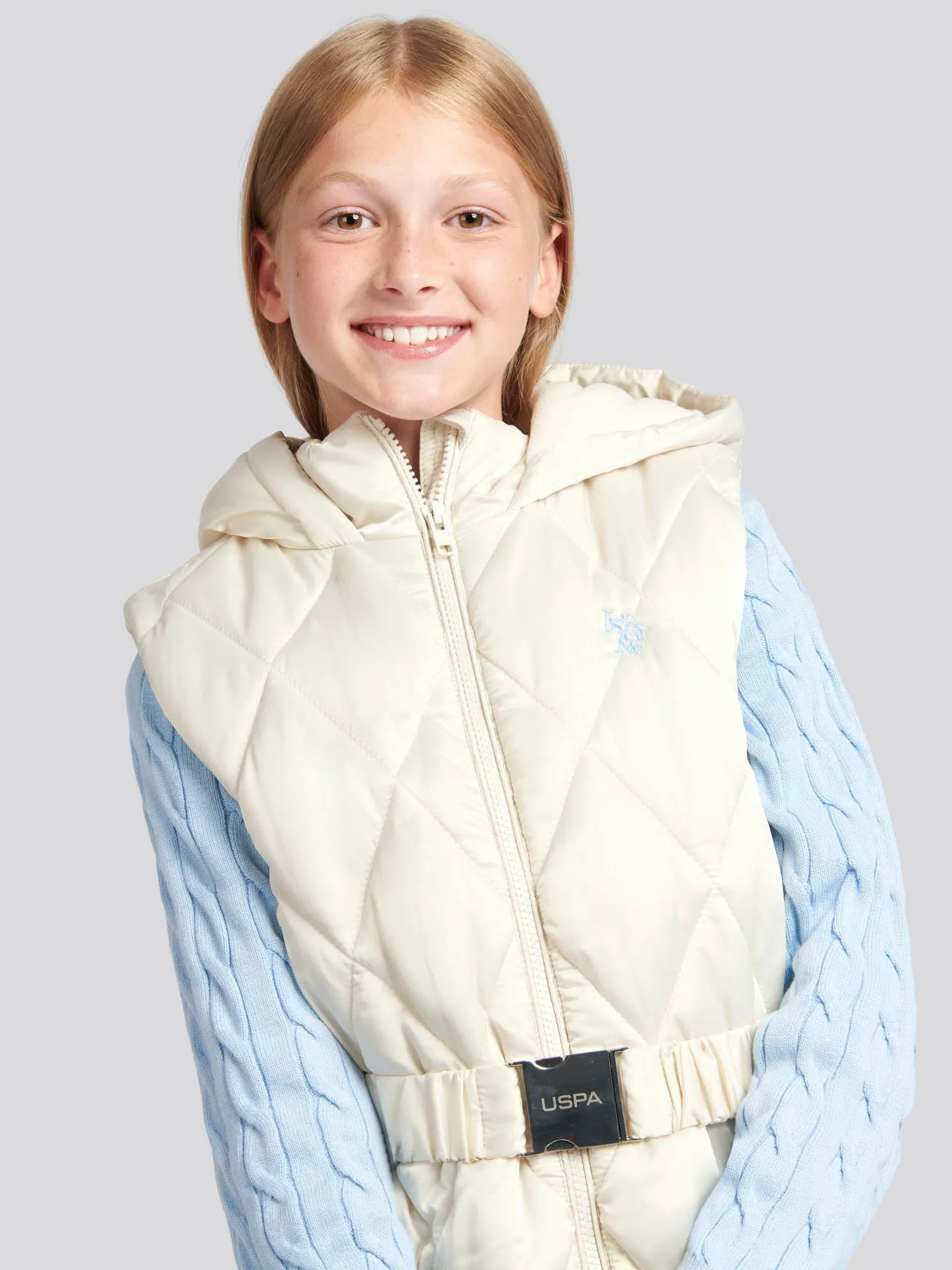 Girls Longline Puffer Gilet in Turtle Dove