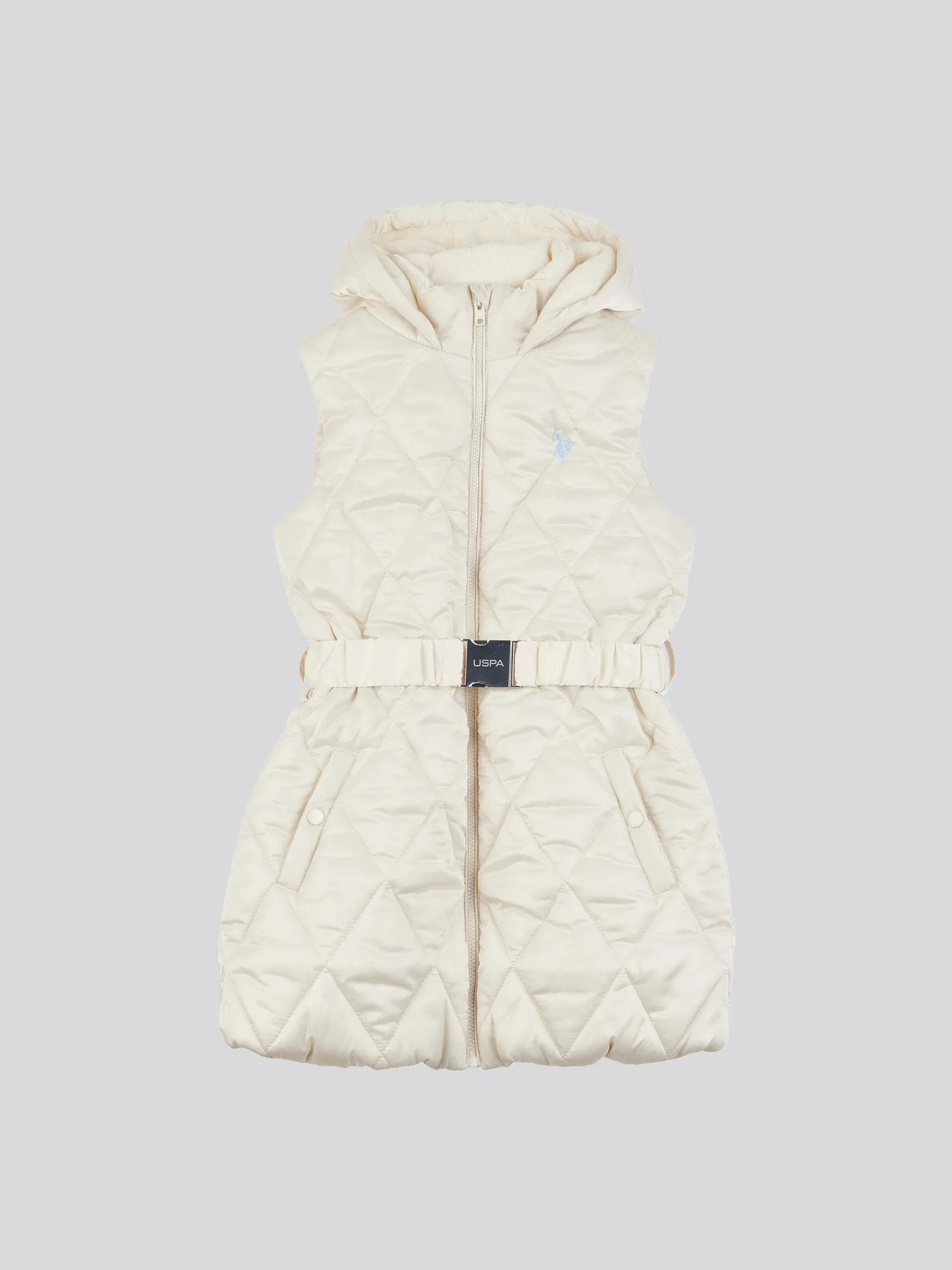 Girls Longline Puffer Gilet in Turtle Dove