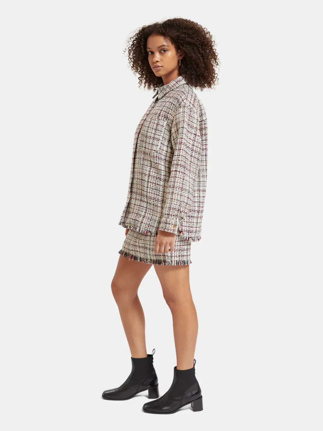 Glitter tweed shirt jacket