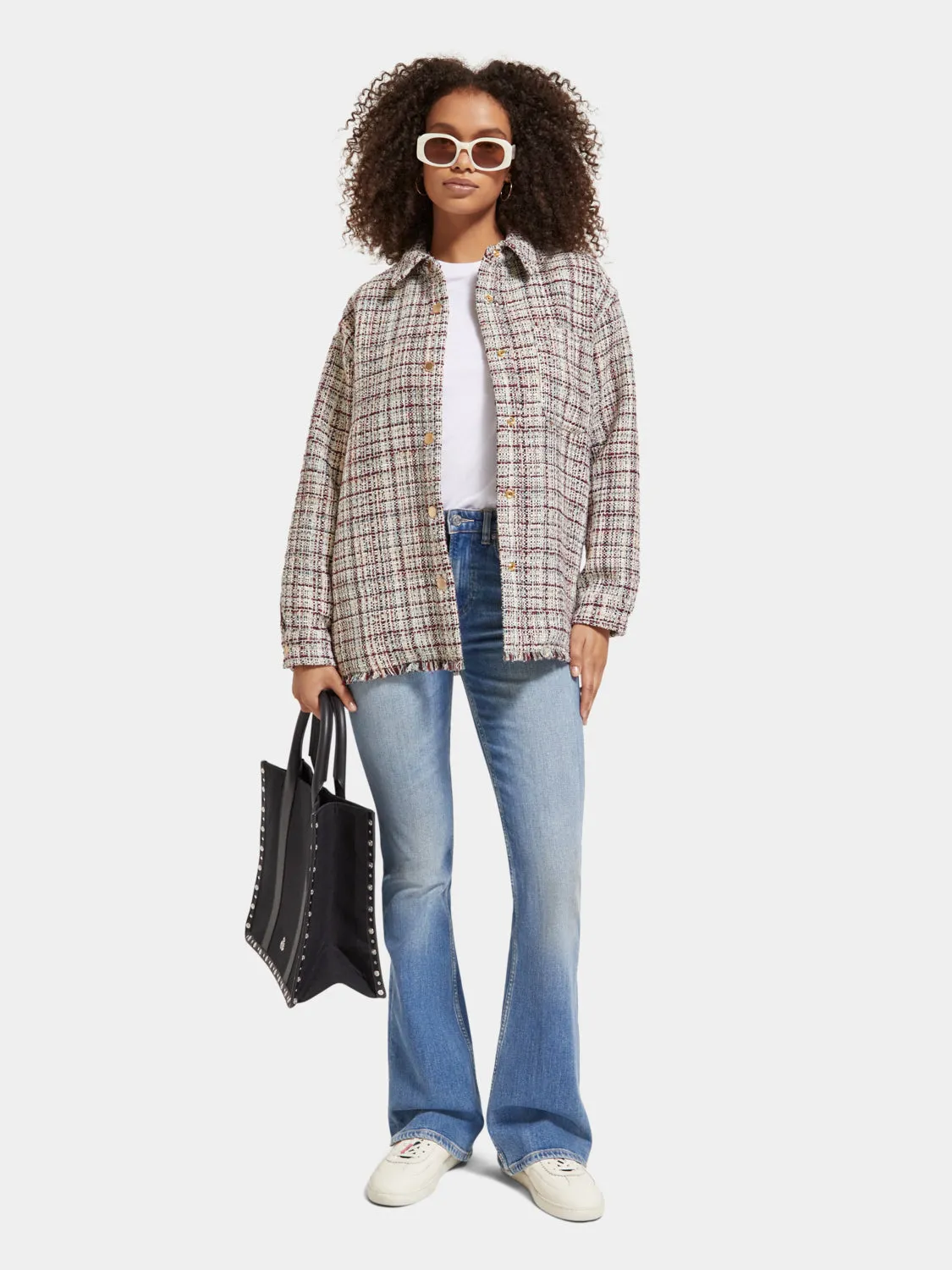 Glitter tweed shirt jacket
