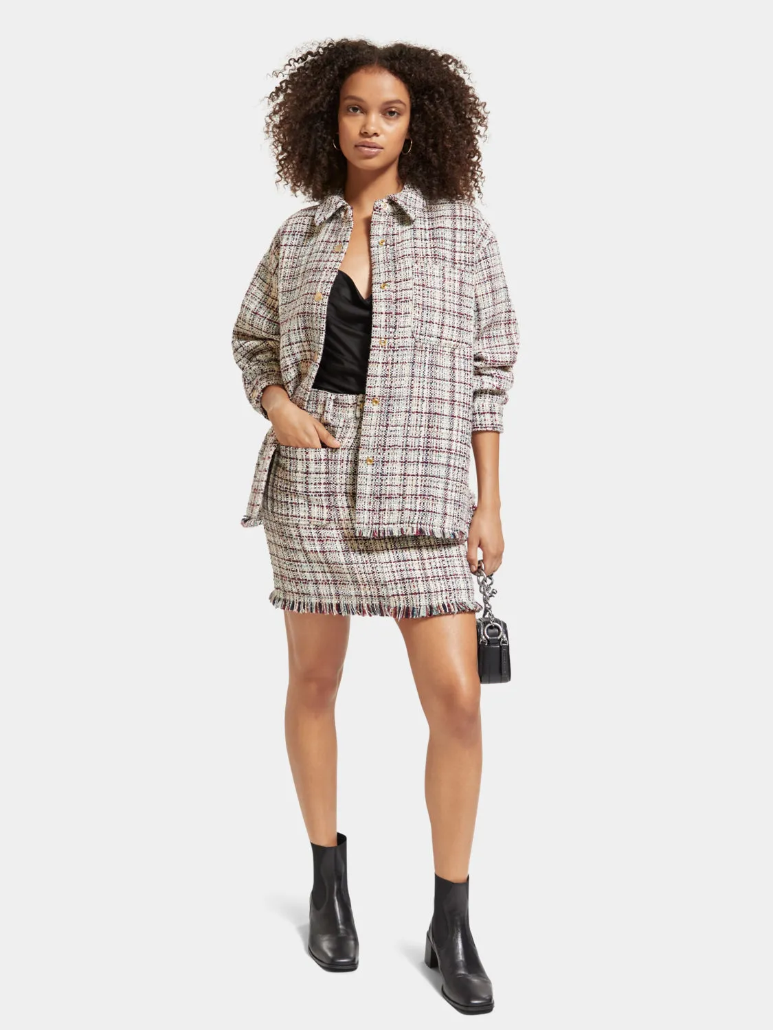 Glitter tweed shirt jacket