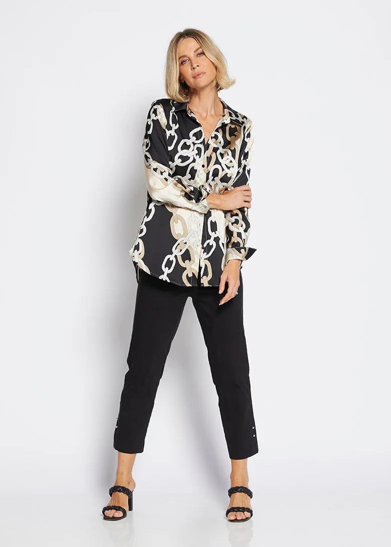 Hill satin shirt in Gold Link print