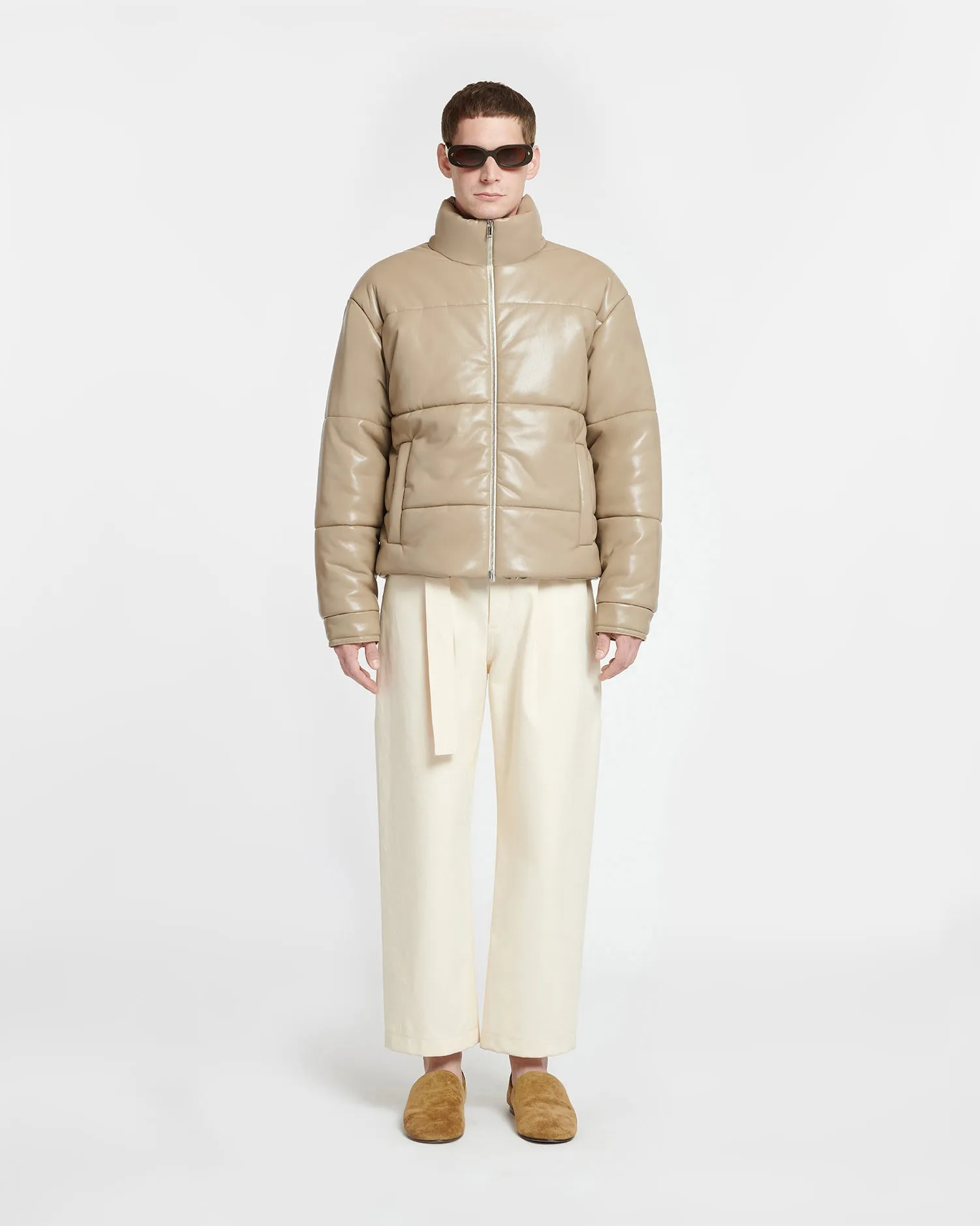 Marron - Okobor™ Alt-Leather Puffer Jacket - Ashy Taupe