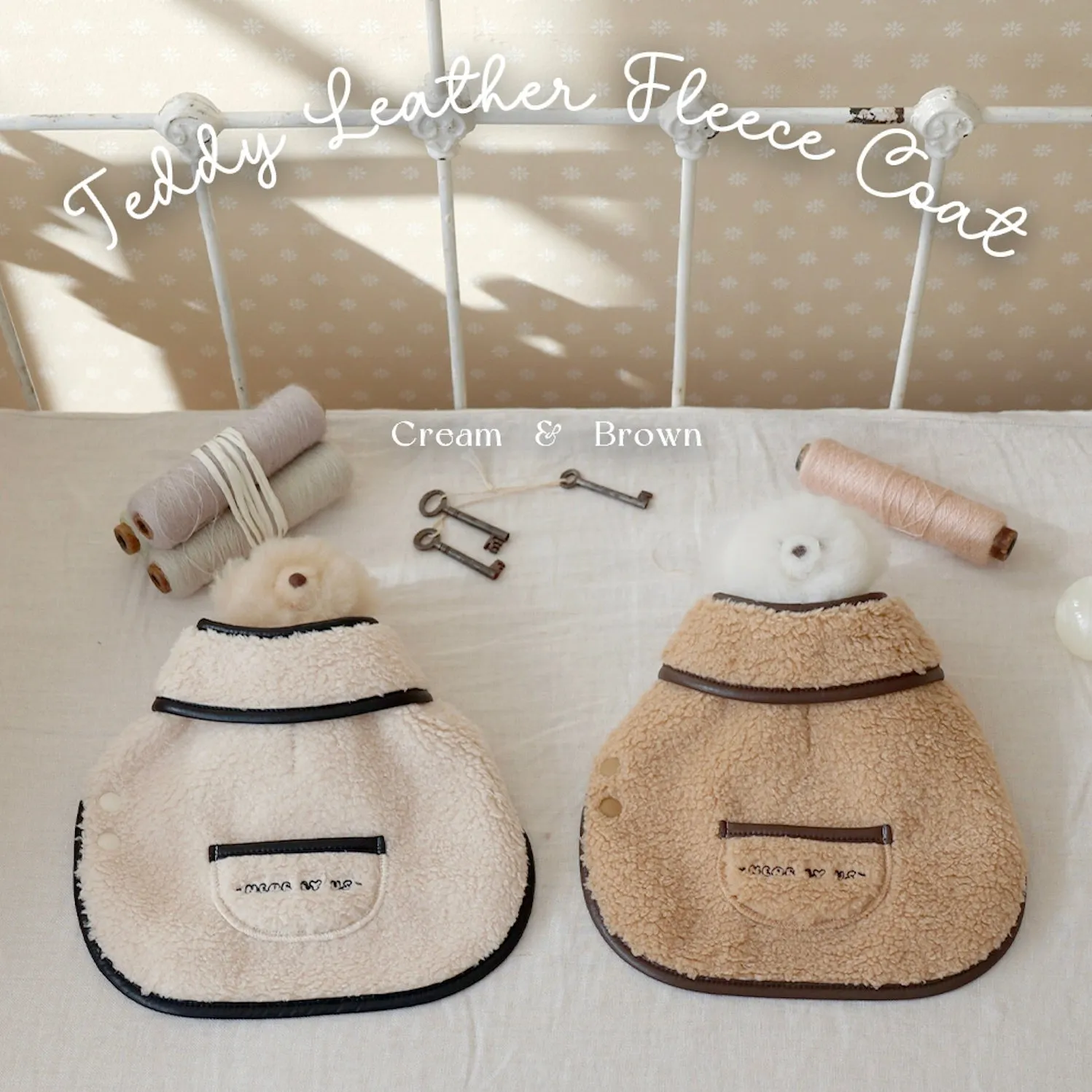 ※予約販売【near by us】Teddy Leather Fleece Coat（Cream）