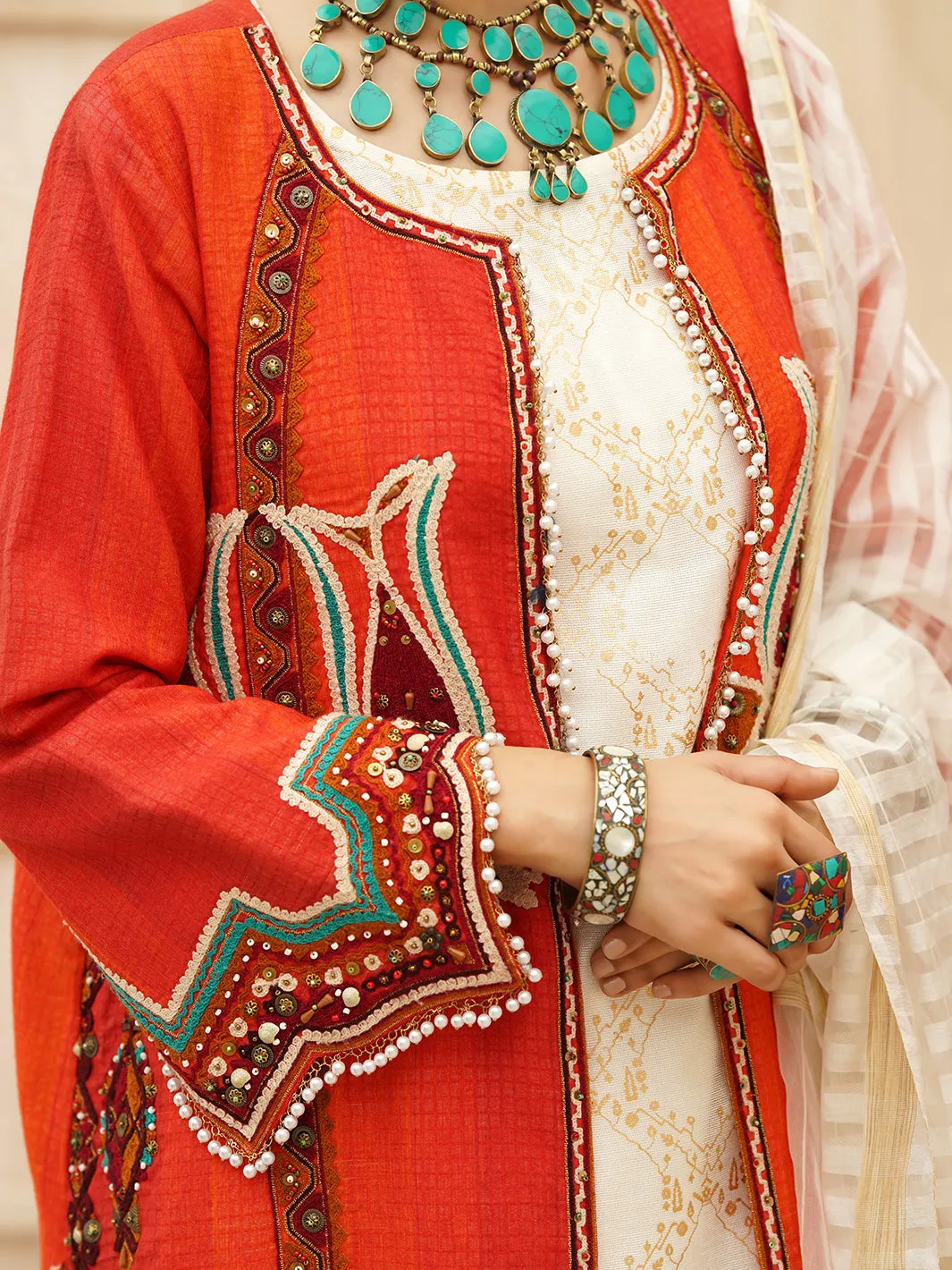 Orange Jacquard 3 Piece Stitched - ALP-3PS-1168