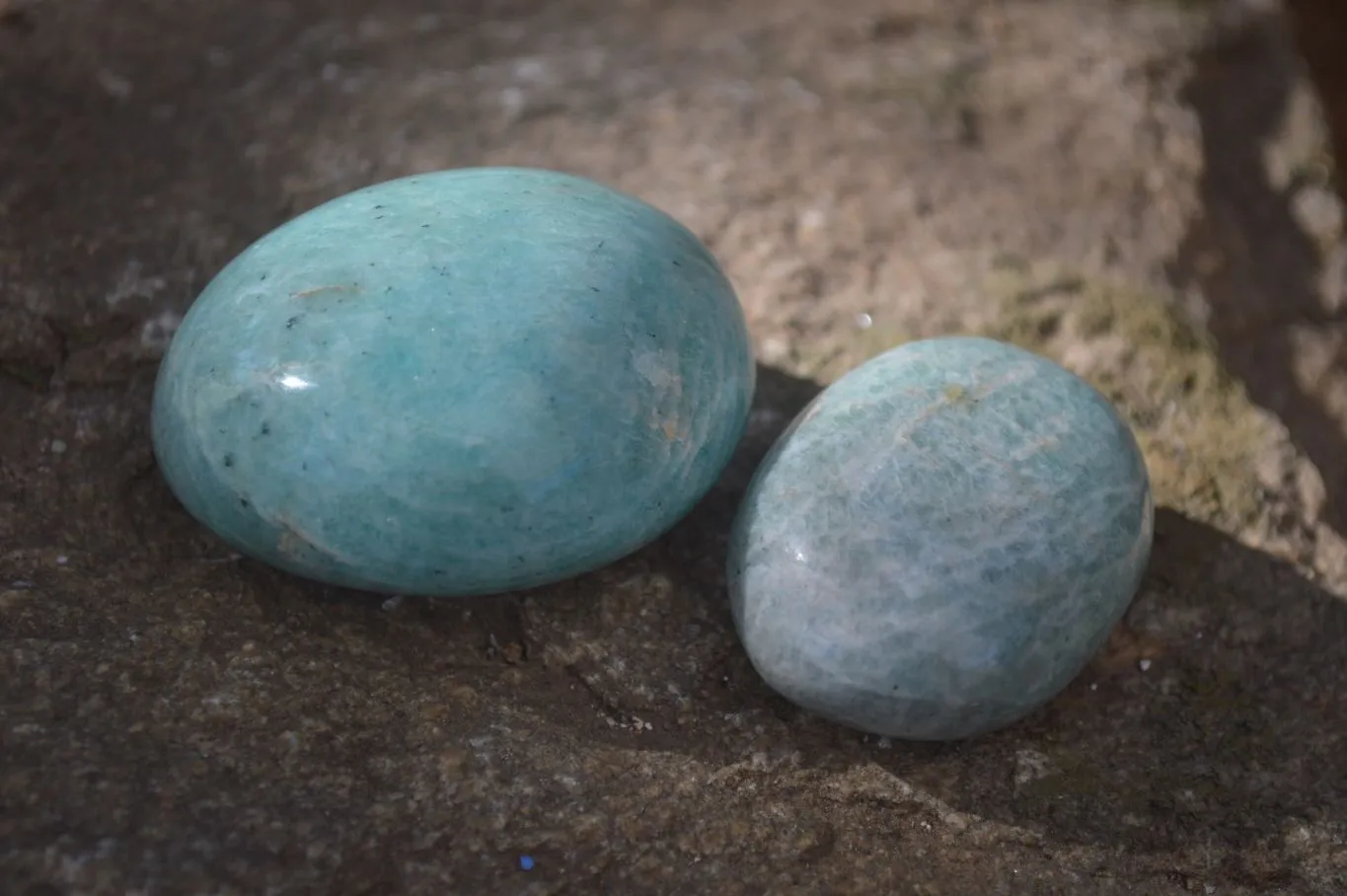 Polished Blue Amazonite Palm Stones  x 13 From Madagascar