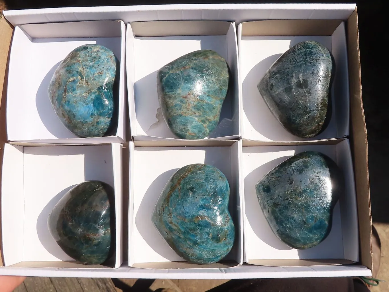 Polished Blue Apatite Hearts (Stone Sealed) x 6 From Madagascar