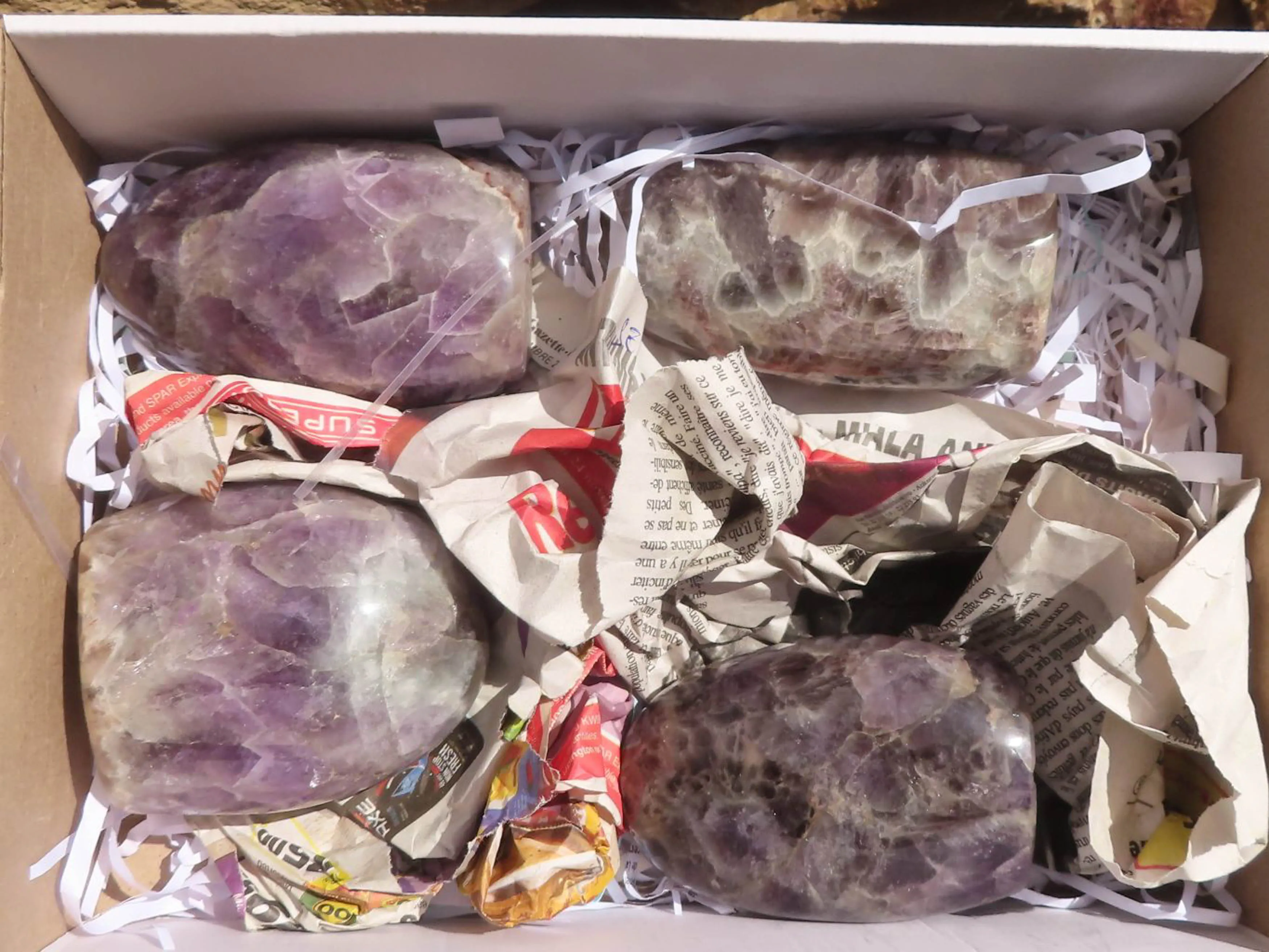 Polished Flower Amethyst Standing Free Forms x 4 From Madagascar