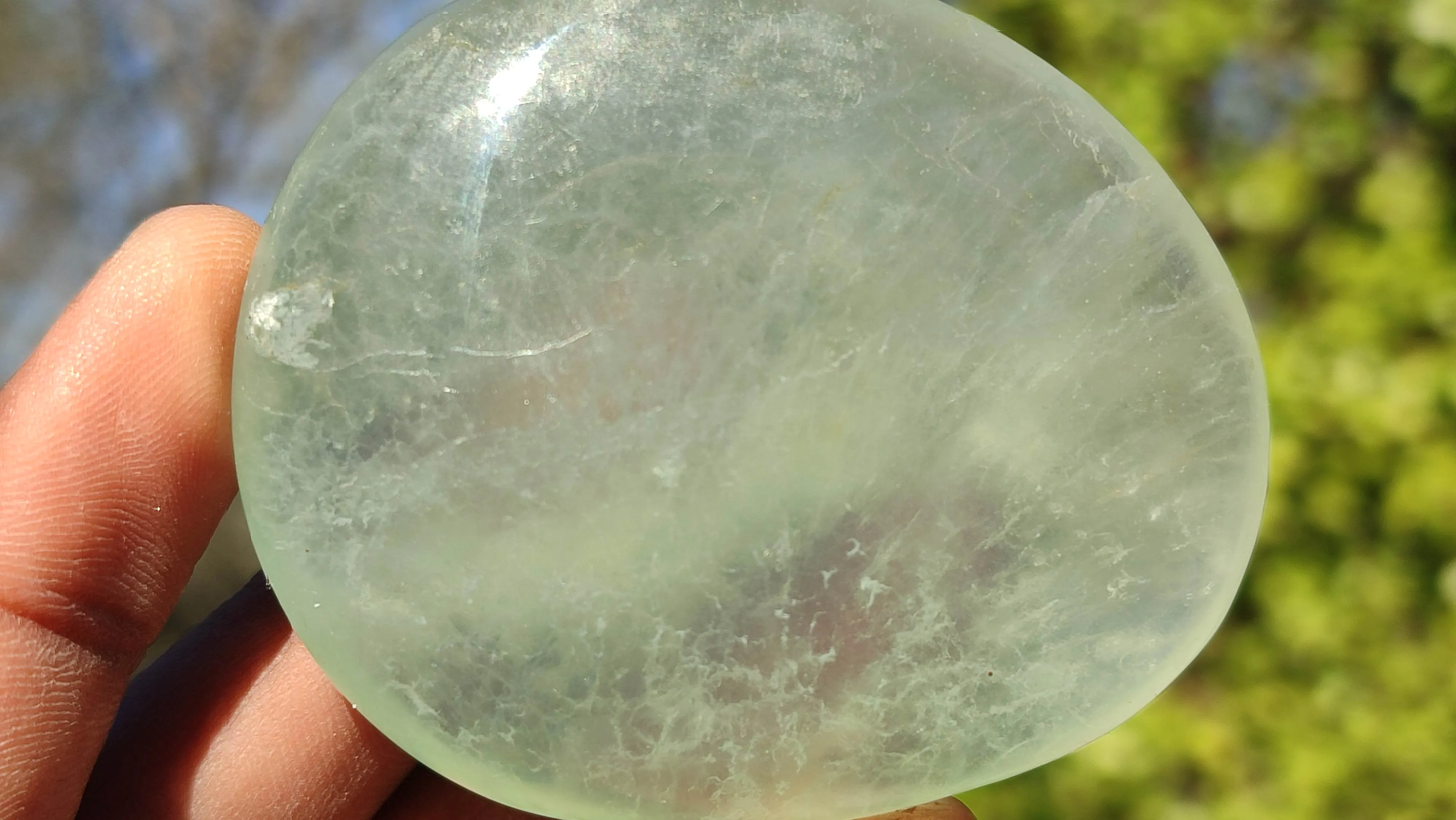 Polished Gemmy Emerald Fluorite Palm Stones  x 12 From Madagascar