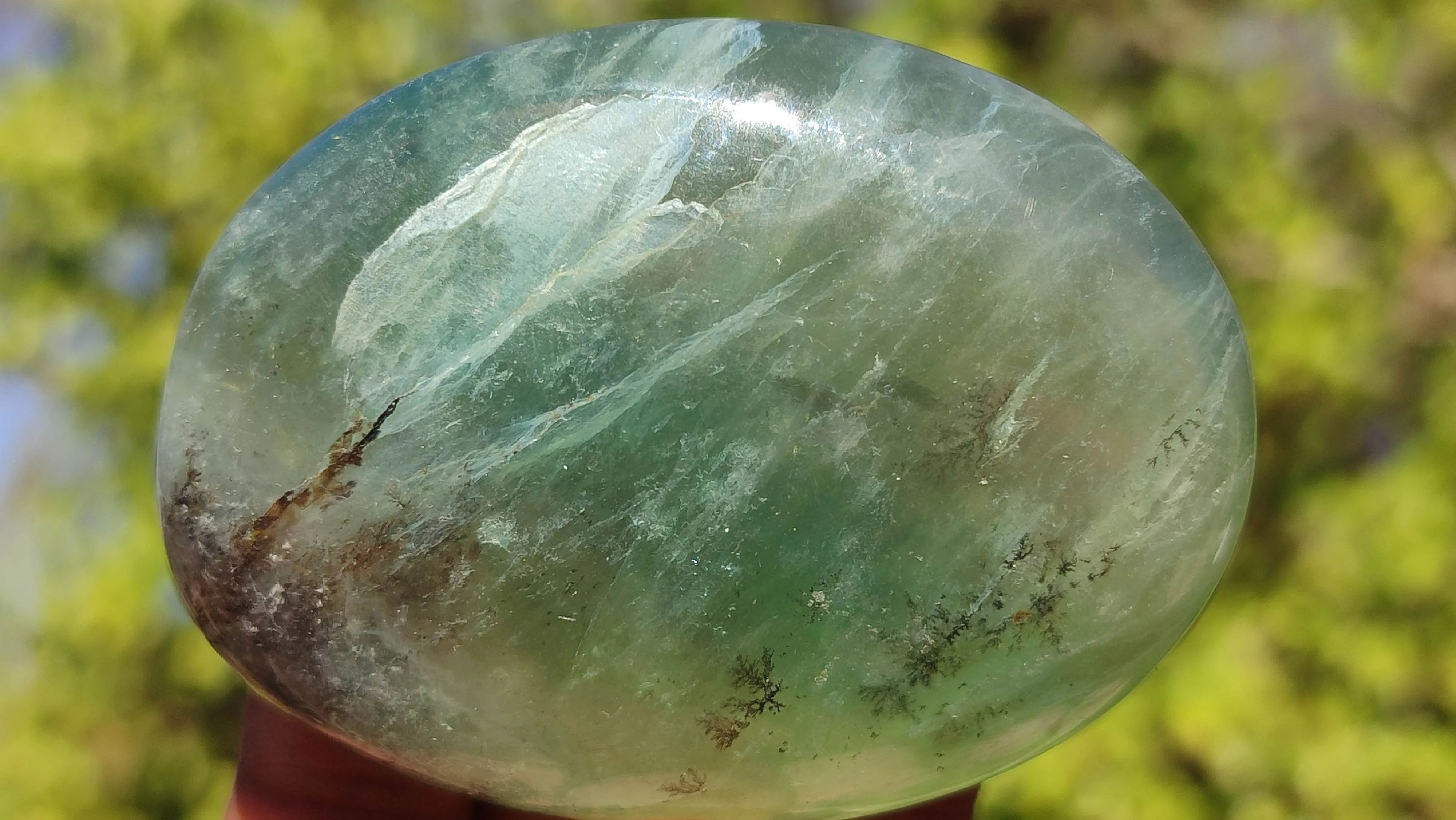 Polished Gemmy Emerald Fluorite Palm Stones  x 12 From Madagascar