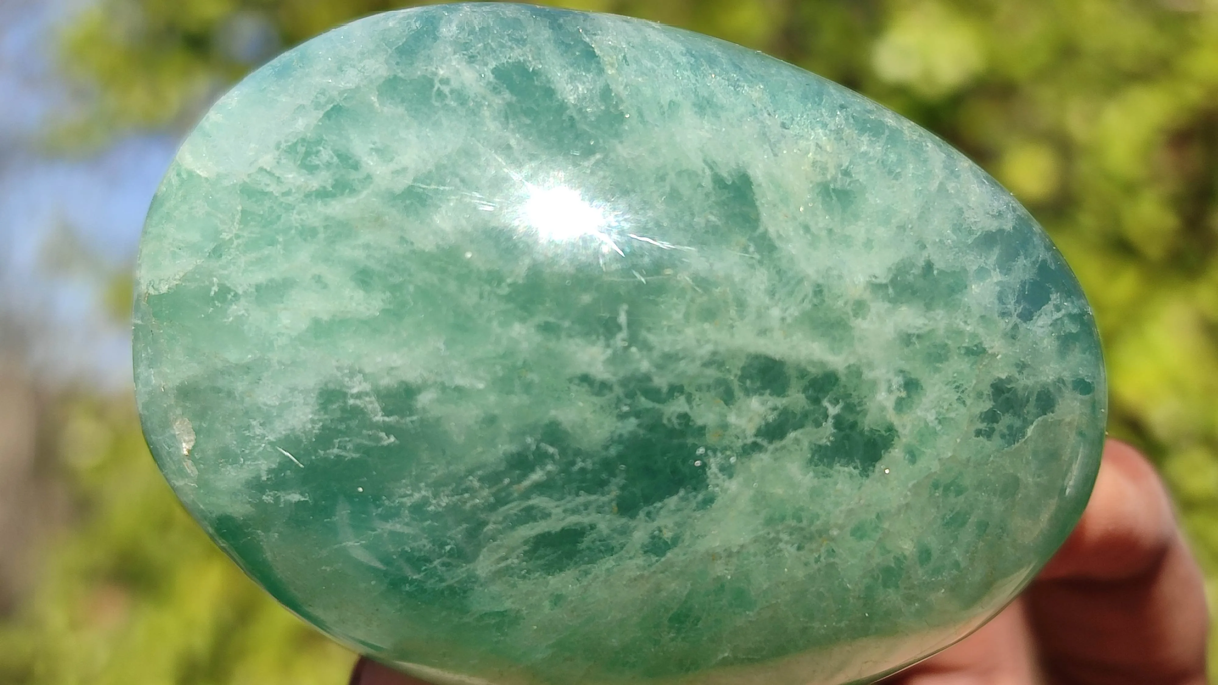 Polished Gemmy Emerald Fluorite Palm Stones  x 12 From Madagascar