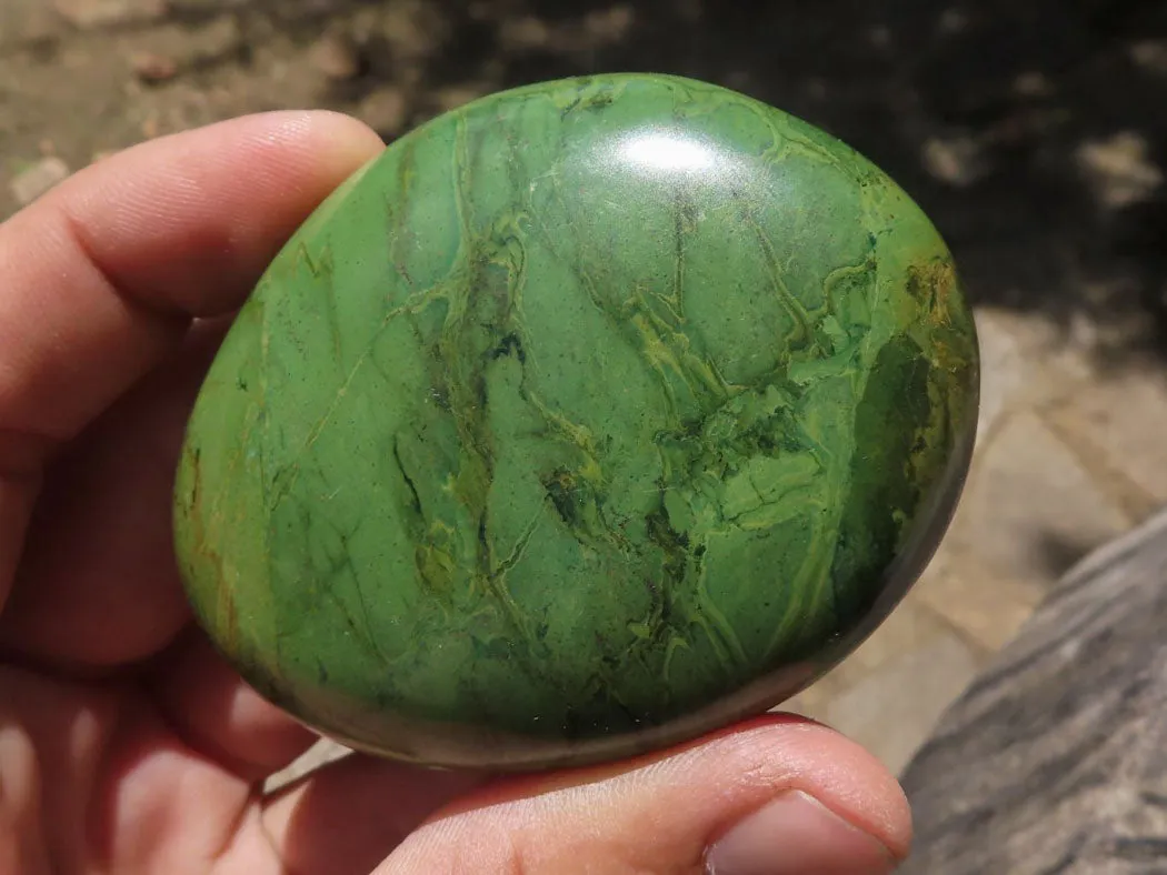 Polished Large Green Verdite Galet / Palm Stones x 6 From Zimbabwe